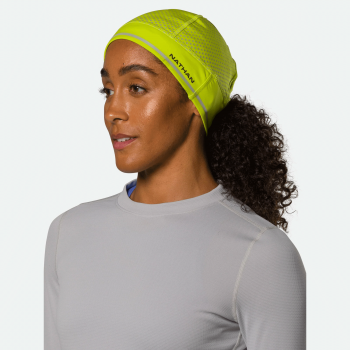 Nathan HyperNight Reflective Ponytail Beanie Hi Vis Yellow/Geo Print