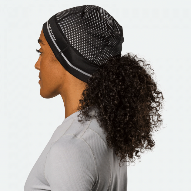 Nathan HyperNight Reflective Ponytail Beanie Black/Geo Print