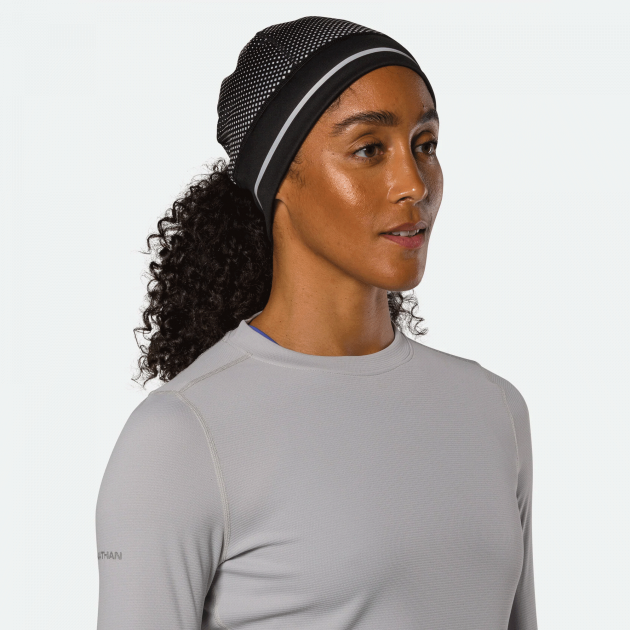 Nathan HyperNight Reflective Ponytail Beanie Black/Geo Print