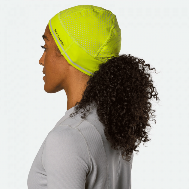 Nathan HyperNight Reflective Ponytail Beanie Hi Vis Yellow/Geo Print