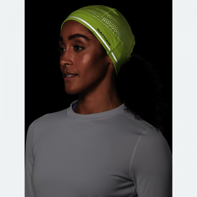 Nathan HyperNight Reflective Ponytail Beanie Hi Vis Yellow/Geo Print